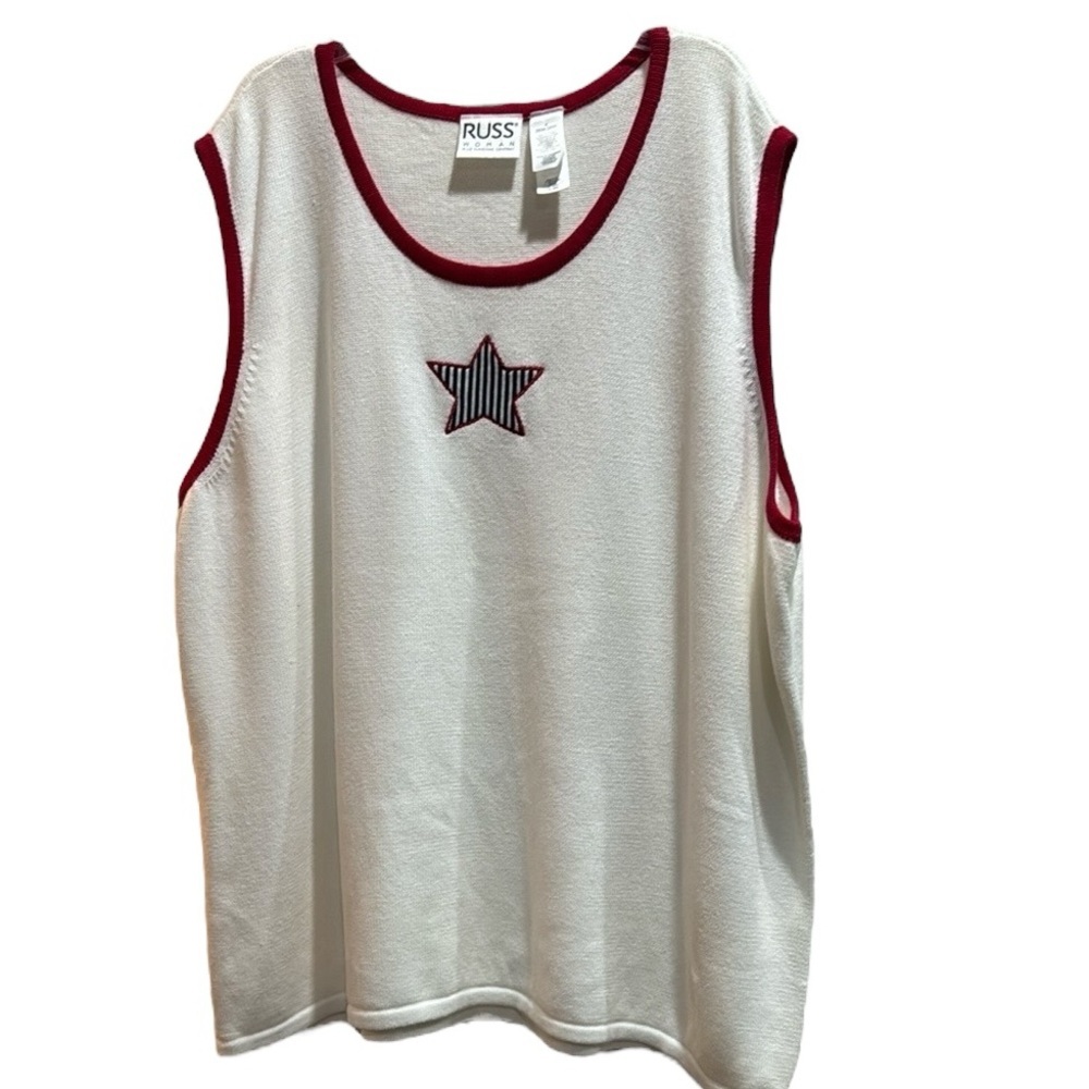 Russ Red White Blue Patriotic 100% cotton knit sleeveless top  4X 4th of July